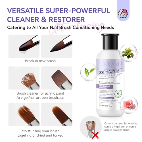 SAVILAND 5.07 fl oz Acrylic Nail Brush Cleaner & Conditioner Set with Plant-Based Formula