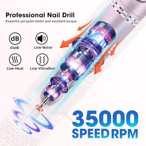 LIERKISS Cordless Electric Nail Drill 35000RPM with LED Display