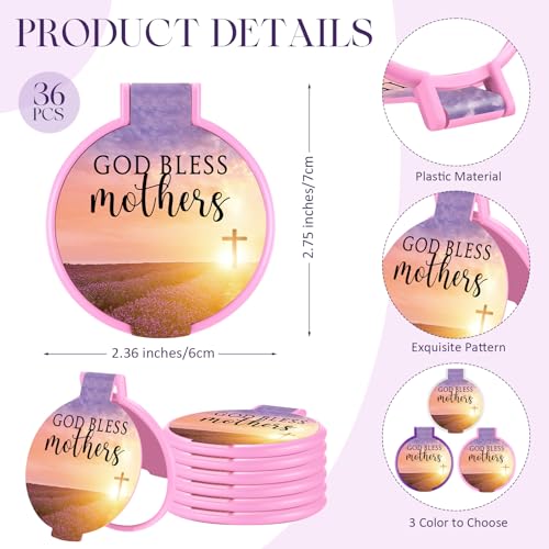 36 Sets Mothers Day Christian Gifts Religious Compact Mirrors Bulk God Bless Mothers Bible Folding Round Mirror with Cards Church Gifts for Church Sunday School Party (Light Color)