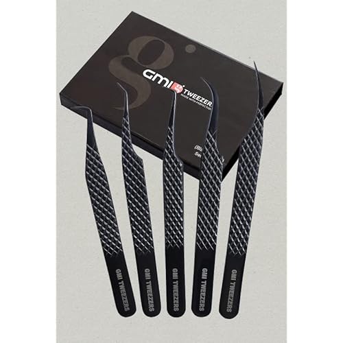 GMI Lash Tweezers - Set of 5 Eyelash Tweezers- Stainless Steel Eyelash Extension Tweezers - Multipurpose Lash Tweezers T2233 Tweezer