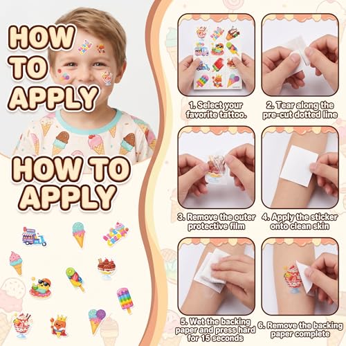 96 Ice Cream Temporary Tattoos for Kids | Colorful Designs