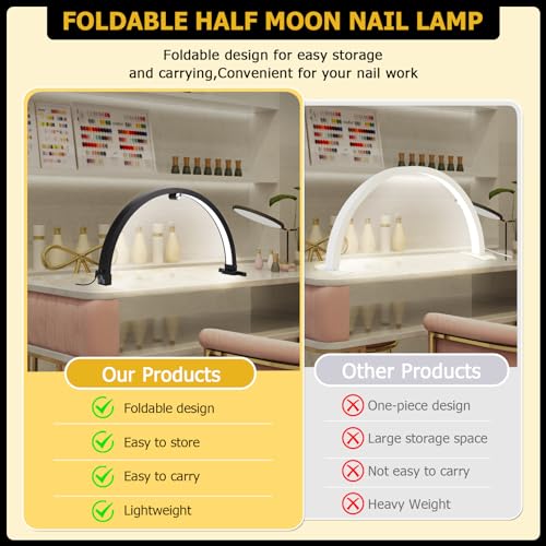 Small nail lamp for desk, half moon light for nail desk with Touch Control, Portable half moon nail lamp with Phone Holder (Black)