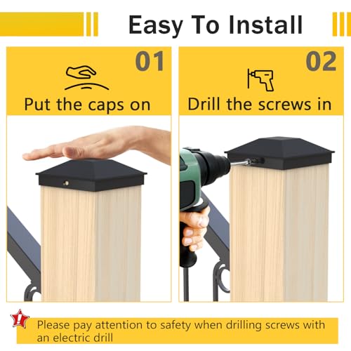 Goovilla 4x4 Inch Black Fence Post Caps 24 Pack with Screws - Fits 3.5-3.6" Posts