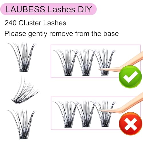 DIY Eyelash Extension 240pcs 40D Cluster Lashes Long False Eyelashes Individual Lashes Cluster Eyelash Extensions (40D-0.07D-13mm)