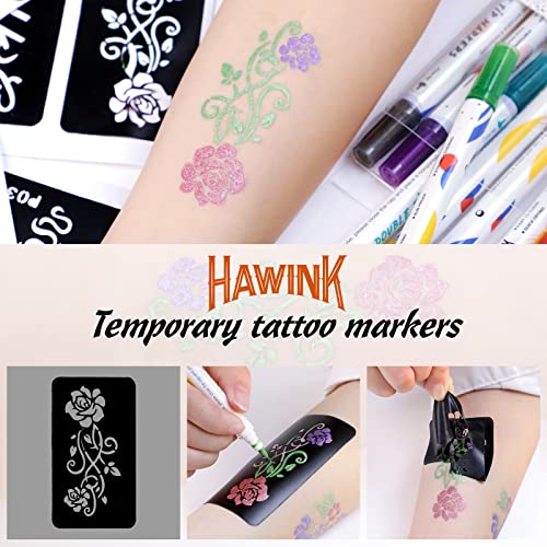 HAWINK Temporary Tattoo Markers & 56 Stencils Kit
