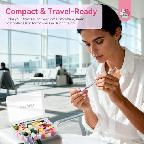 SAVILAND Colorful Mini Nail Sponge Set with Grabbing Pen - 100PCS Nail Art Tools for Ombre & Gradient Designs