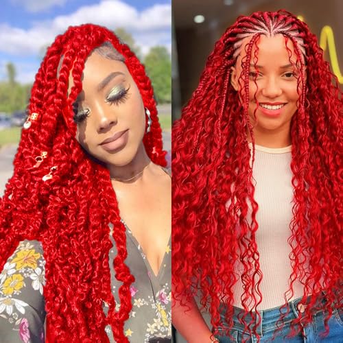 DiexrLamx 32-Inch Red Deep Wave Human Braiding Hair - 3 Bundles