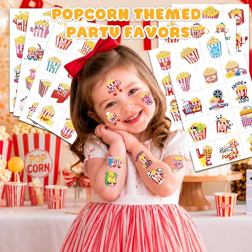 96 Popcorn Temporary Tattoos for Kids | Movie Party Favors