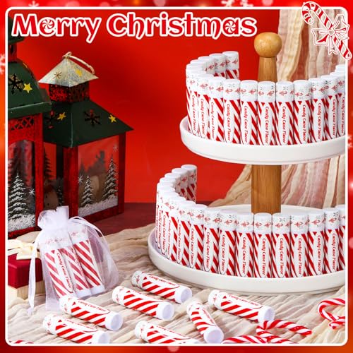 100 Pack Christmas Lip Balms Bulk Christmas Candy Peppermint Cane Scented Holiday Flavor Lip Balm Gifts Xmas Party Gifts Bulk Xmas Items Stocking Stuffers for Women Men Staff Employee (Candy)
