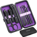 Glamne Purple Manicure Set 10-in-1 Nail Clipper & Care Tools with Leather Travel Case
