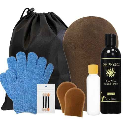 Tan Physics Self Tanner ? 11pc Sunless Tanning Kit with True Color Tanner, Exfoliation Gloves, Travel Bag & Bottle, Face & Body Mitts, Detail Applicator for a Flawless Glow