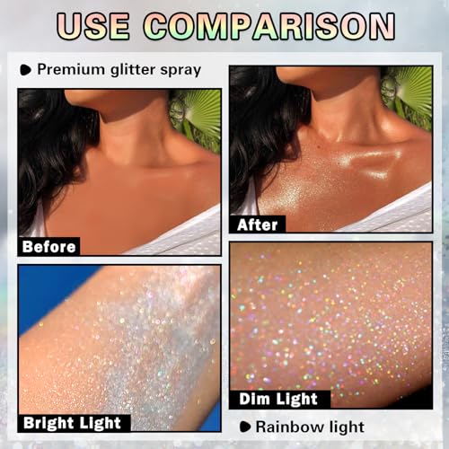 Shiny Silver Body Glitter Spray - 60ml Holographic Fine Powder