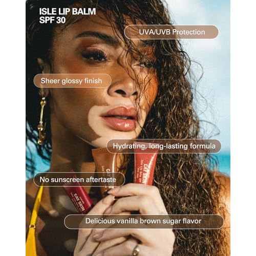 Cay Skin Isle Lip Balm SPF 30 ? High Shine, Hydrating + Sheer Lip Gloss in Vanilla Brown Sugar Flavor ? Formulated with Natural Ingredients for All Skin Tones ? 3-Pack, Coral, 1.05 oz