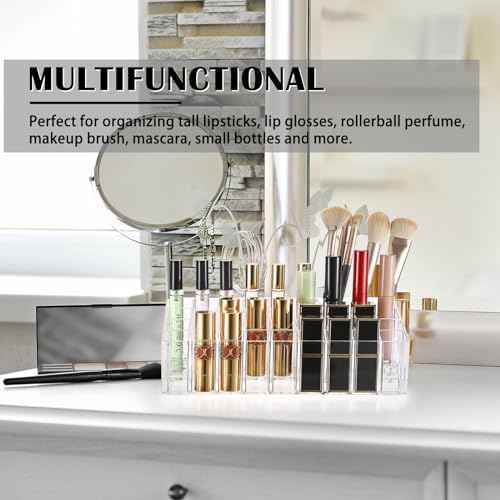 ELLDOO Rollerball Perfume Organizer, 36 Spaces Clear Acrylic Perfume Storage Holder Beauty Scent Holder, Makeup Lipgloss Lipstick Display Case