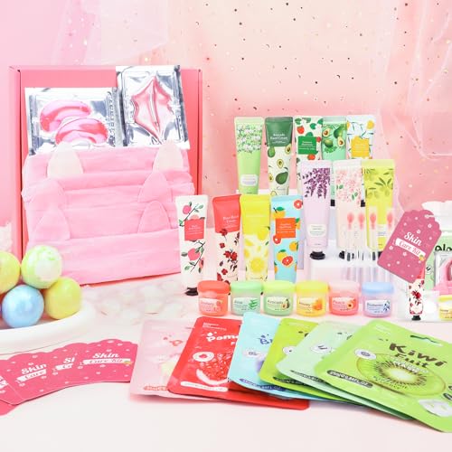 132 PCS Spa Party Supplies, Spa Party Favors Include Face Masks Skincare, Hand Cream, Lip Balm, Under Eye Patches, Lip Mask and Foot Bath Bombs, Spa Birthday Sleepover Party Supplies