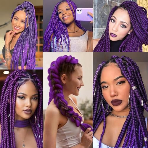 26 Inch Purple Braiding Hair Extensions - Pre-Stretched Synthetic, 4 Packs