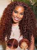 KLAIYI Reddish Brown Curly Glueless Lace Front Wig 22-Inch