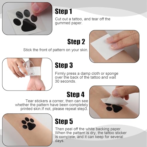 Harloon Paw Print Temporary Tattoos - 300 Pcs Black