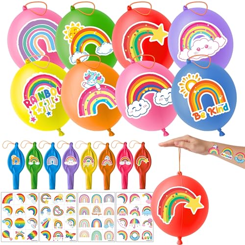 72 Pc Rainbow Party Favors Set - 24 Punch Balloons & 48 Tattoos