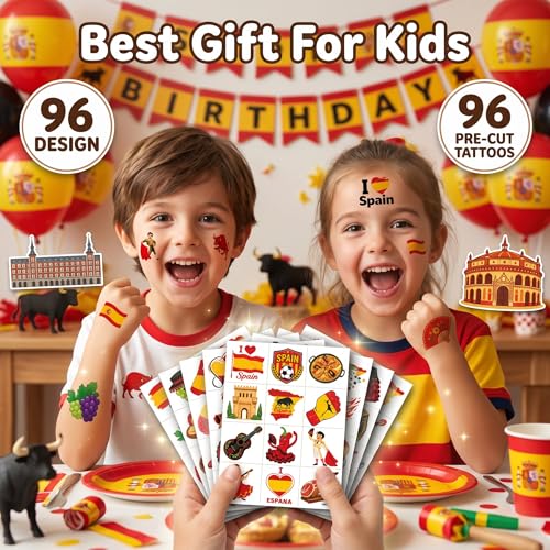 96 Spain Temporary Tattoos for Kids | Party Favors & Rewards
