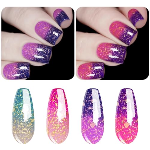 Vishine Gel Nail Polish Set - 4 Color Changing Gel Nail Polish Set Color Changing Gel Polish Soak Off UV LED Thermal Temperature Art C037