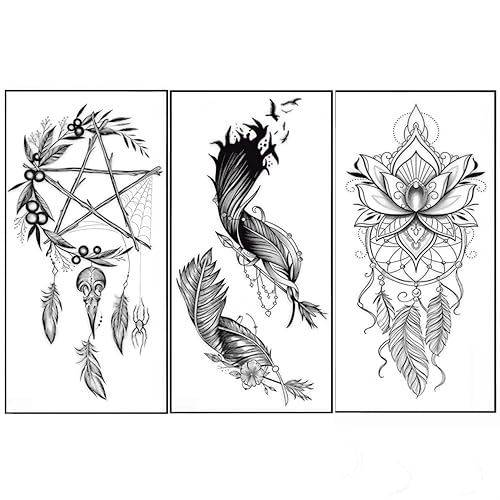 Dreamcatcher Feather Temporary Tattoos - 3 Sheets Waterproof
