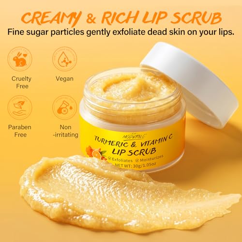 Turmeric Lip Scrub with Vitamin C - Exfoliating Lip Scrubber for Dark Lips