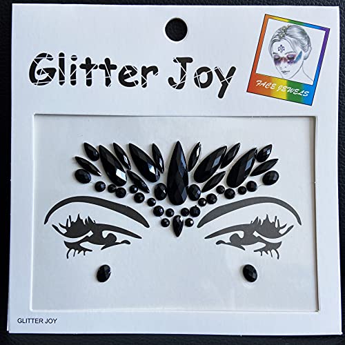 Face Gems Tattoo, Festival Face Jewels Tattoo Stickers,Face Gems Stick on Face, Body Gem Temporary Face Tattoos for Women, 6-Pack,Black