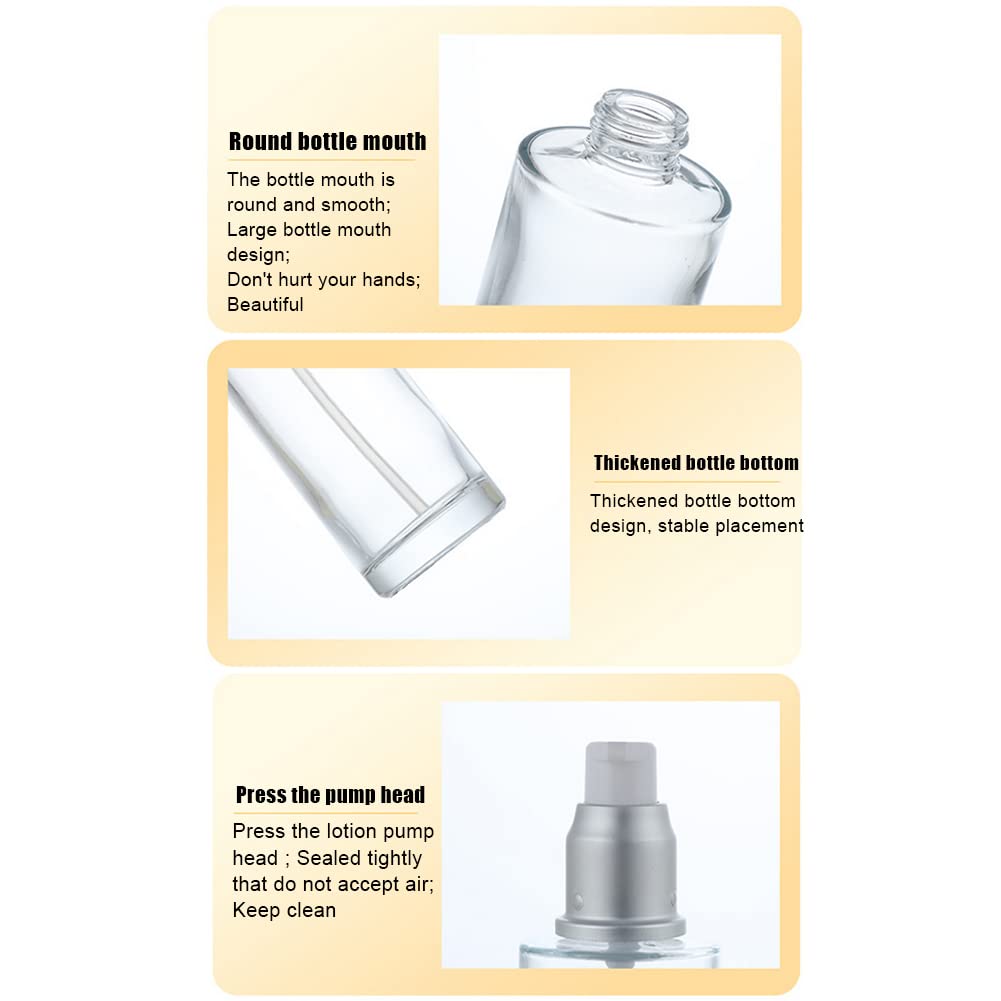 3PCS 30ml/1oz Empty Refillable Clear Frosted Glass Cosmetic Lotion Bottle Travel Toiletries Container Pump Dispenser Vials Pot Jars for Cream Foundation Emulsion Essencial Oil