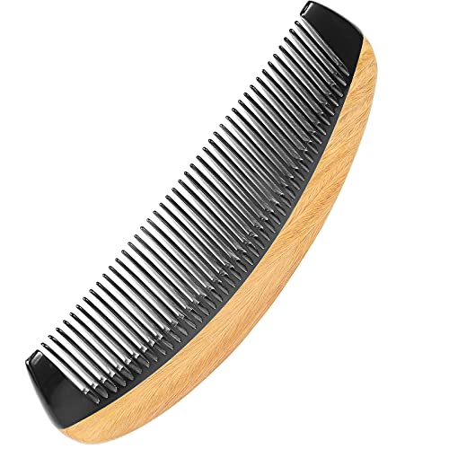 Onedor Buffalo Horn With Handmade 100% Natural Green Sandalwood Hair Combs - Anti-Static Sandalwood Scent Natural Hair Detangler Wooden Combs (Buffalo Horn Oval Fine Tooth)