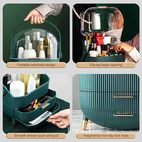 Ergocar Cosmetics Organizer Make Up Case Dustproof Cosmetic Storage Box, Cosmetics Skin Care Products Multi-Function Jewelry Organizer Case - white-1