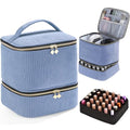 Corduroy Nail Polish Organizer and Nail Lamp Case, Nail Kit Organizer Holds 30 Bottles (15ml - 0.5 fl.oz) and a Nail Lamp, Nail Polish Carrying Case with Manicure Tools Storage Sections (Blue)