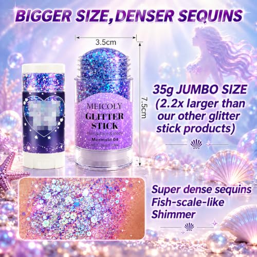 MEICOLY Light Purple Face Glitter Stick | Mermaid Hair & Body Glitter for Women, Rave & Festival Accessories