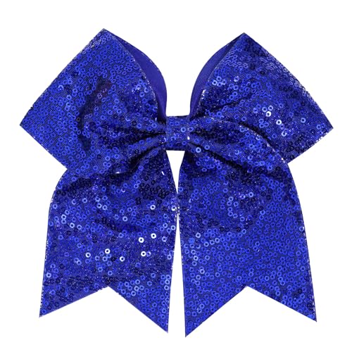 1 Pcs 8" Large Sequin Cheer Bows Clips, Cheerleading Glitter Hair Bow with Alligator Clips Hair Accessories for Cheerleaders Football Competition Sports (Blue)