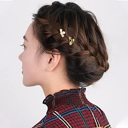 Luckycivia 12 Pcs Metal Cute Bee Hairpin, Exquisite Alloy Crystal Bee Hair Side Clips, Honeybee Hair Accessories for for Women Girls and Teen (2 Colors)