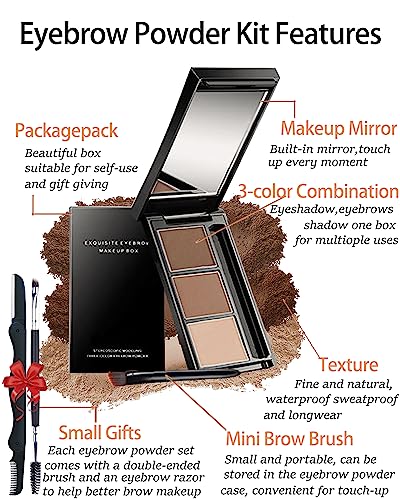 3-Color Eyebrow Powder Palette Kit with Brush & Mirror