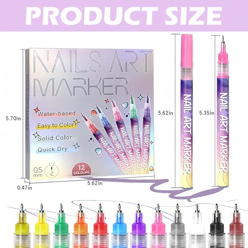 2 Set 12 Colors Nail Art Pens Set - Professional Nail Markers for 3D, Dotting, Drawing & DIY