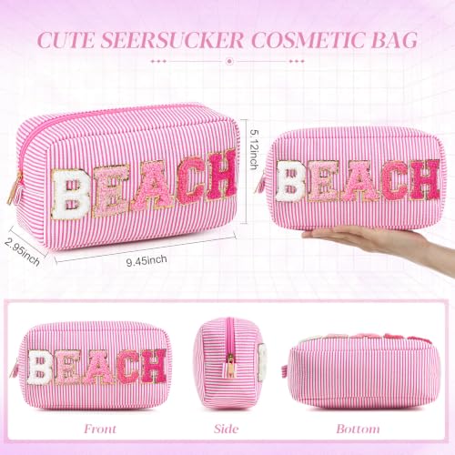 Pink Seersucker Beach Cosmetic Bags 6-Pack - Travel & Vacation Organizer