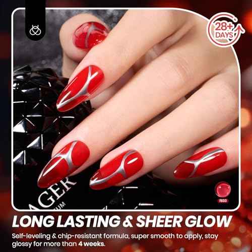 Beetles Red Jelly Gel Nail Polish Set - Luminous Ruby Jelly Gel Polish, 6 Colors Christmas Burgundy Gel Nail Kit Sheer Red Neutral Translucent Effect Soak off UV DIY Salon Manicure Gift for Women