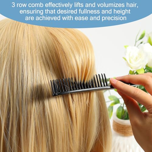 SIMPOR 3-Row Detangling Hair Comb with Rat Tail, Black