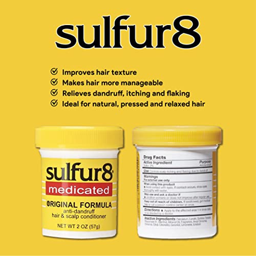 Sulfur 8 Medicated Anti-Dandruff Hair & Scalp Conditioner 2 oz ? Helps Control Dandruff, Soothes Itchy Scalp & Moisturizes Hair with Refreshing Clean Fragrance, For All Hair Types (Pack of 2)