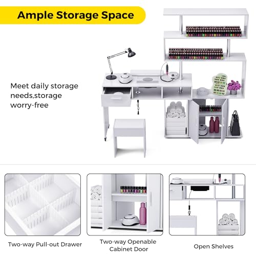Kikihouse L-Shaped Manicure Table with Dust Collector & Storage