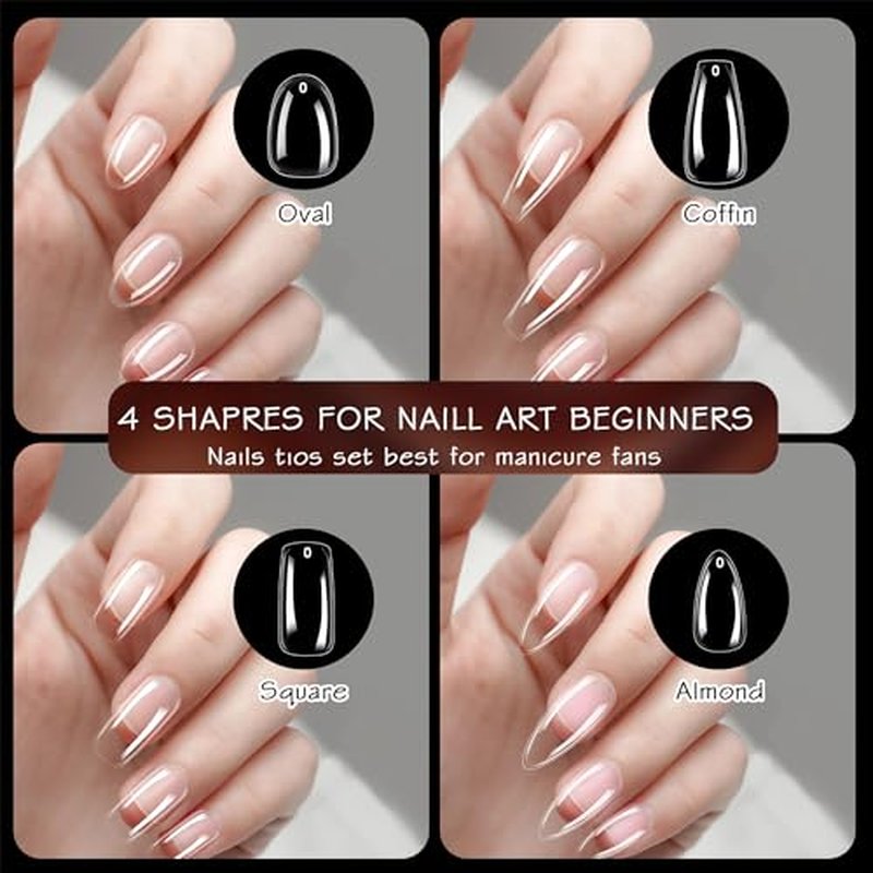 1000PCS Clear False Nail Tips - 4 Shapes, 10 Sizes for DIY & Salon