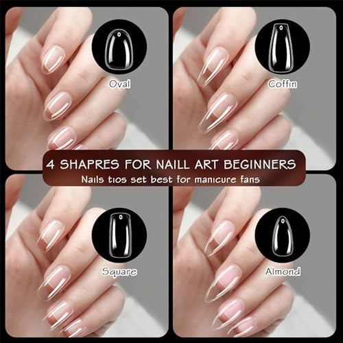 1000PCS Clear False Nail Tips - 4 Shapes, 10 Sizes for DIY & Salon