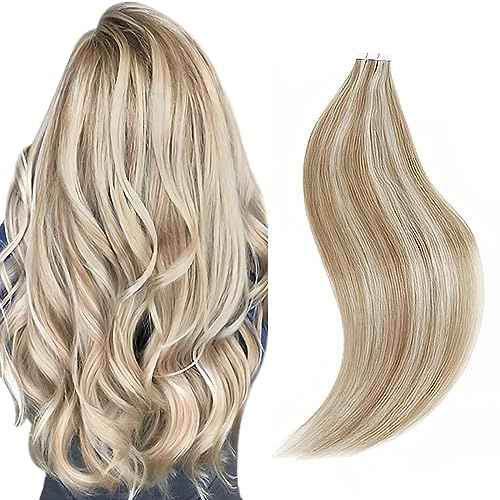 Sixstarhair Light Brown Highlights Tape In Hair Extensions - Brown Mixed With Ash Blonde Seamless Straight 18 Inch 50g [Color P8-60#-18 Inch]