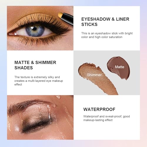 Chifure Eyeshadow Stick - Waterproof Cream Eye Shadow, 10 Colors