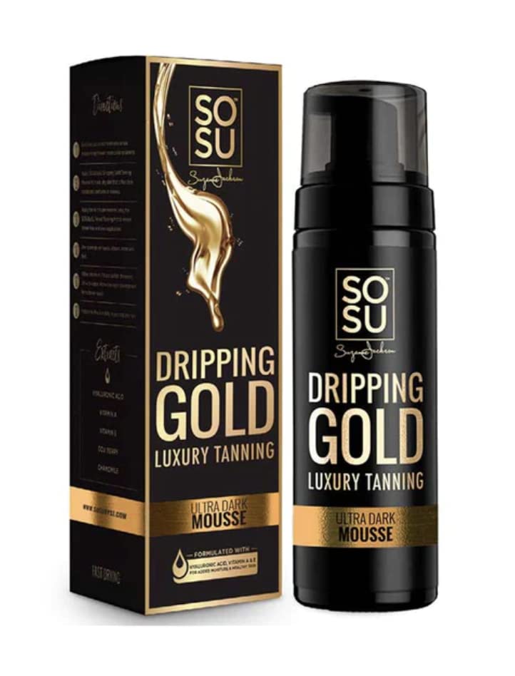 SOSU Dripping Gold Luxury Tanning Mousse 5 Oz! Formulated with Hyaluronic Acid, Vitamins A & E! Vegan Friendly, Cruelty Free And Paraben Free! Choose Medium, Dark Or Ultra Dark! (Ultra Dark)