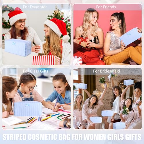 Giesiery 8 Pack Seersucker Makeup Bags - Cute Travel Cosmetic Pouches