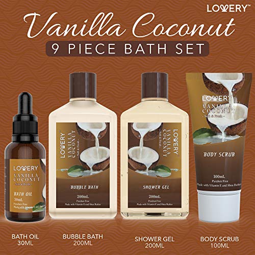 Vanilla Coconut Spa Gift Basket for Women – 9 Piece Set