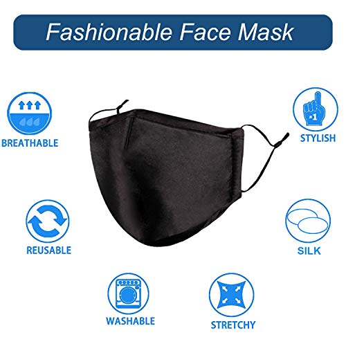 Breathable Silk Mesh Face Mask for Women with Nose Wire Mulberry Black Cloth Satin Sport Run Gold Mascarillas Cubre Bocas Washable Reusable Cotton Fabric Adult Fashion Comfortable Adjustable Cover